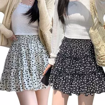 1 шт. тонкие юбки из полиэстера с цветочным принтом, трапециевидная юбка, короткая юбка, летняя элегантная женская мода S белый