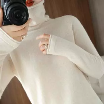 1 шт. тонкий мягкий джемпер одежда теплая женская шерстяная вязаная кофта пуловер с длинным рукавом водолазка L
