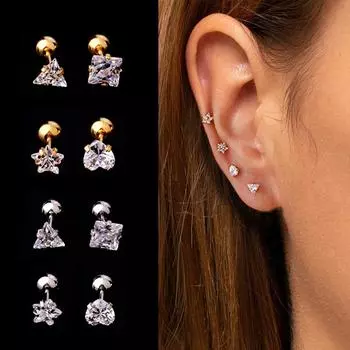 1 шт., тонкий стержень из нержавеющей стали с цирконием, шариковый винт, серьги-гвоздики для пирсинга, модные и красивые, подходят для красивых вас