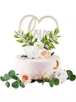 1 шт. Топпер для свадебного торта, Топпер для свадебного торта в форме сердца, украшение для свадебного торта, имитация цветов розы, листьев для помолвки, годовщины, вечеринки