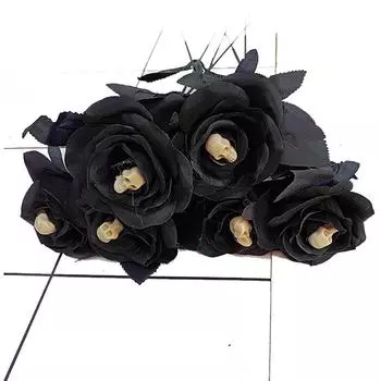 1 шт., товары для Хэллоуина, искусственный цветок с черепом, черный искусственный цветок, цветок ужаса, роза