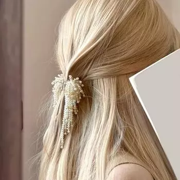 1 шт. Тяжелая промышленность, милая, наполовину завязанная, конский хвост, модная, кристальная заколка, простая, зажим для акул, жемчужная заколка для волос, кисточка, захват для волос