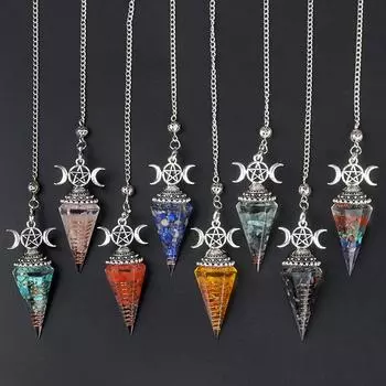 1 шт., трехфазный лунный медитационный исцеляющий кристалл, духовный маятник, шестиугольный конус, натуральный камень, энергетический драгоценный камень, кулон, маятник, ювелирные изделия 24x54 мм 24x54mm