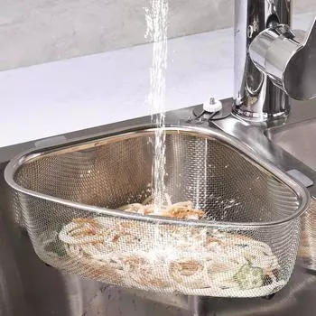 1 шт. Треугольная корзина для слива раковины из нержавеющей стали, фильтр для остатков на кухне, сетчатая корзина для протечек, полка для хранения овощей 1PC