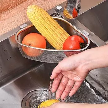 1 шт. Треугольная корзина для слива раковины из нержавеющей стали, сетчатый фильтр для кухонных остатков, корзина для протечек, полка для хранения овощей