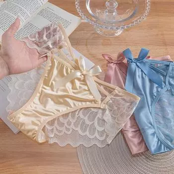 1 шт., трусы с низкой талией, трусы, хлопковое нижнее белье, кружевное женское атласное белье больших размеров с вырезами L бежевый