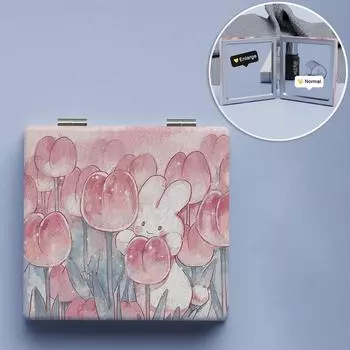 1 шт. Тюльпан Банни Симпатичное Компактное Зеркало Макияж Зеркало Квадратное Складное Двустороннее Зеркало Для Макияжа Карманное Портативное Компактное Зеркало Для Девочек