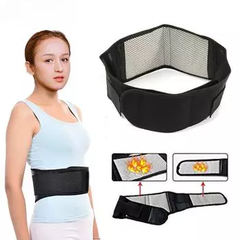 1 шт., турмалиновый самонагревающийся магнитотерапевтический пояс для поддержки талии, поясничный поддерживающий бандаж для спины, регулируемый с двойной лентой M чёрный