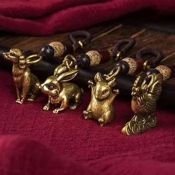 1 шт., твердый латунный брелок, миниатюрные фигурки, подвеска-подвеска, высокое качество, китайские знаки зодиака, кожаное ремесло, украшение «сделай сам», брелок с животными Mouse