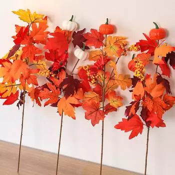 1 шт., тыква на День Благодарения, кленовый лист, ветка дерева, искусственная имитация украшения, осень-осень