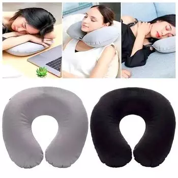 1 шт. U-образная подушка для шеи с ПВХ-сердечником, снятие усталости, короткая плюшевая надувная подушка с эффектом памяти кофейный