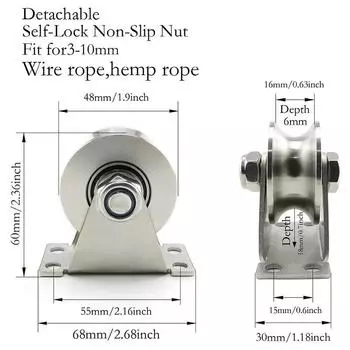 1 шт. U-образный блок шкивов из нержавеющей стали с канавкой для подшипников скольжения роликового колеса