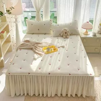 1 шт. юбка-кровать, стеганое покрывало, покрывало с вышивкой для дома, защита для матраса с оборками, roupa de cama (Нет наволочки) Single 120x200cm 1pc