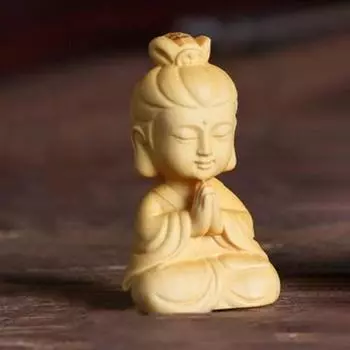 1 шт., удачная винтажная мини-самшитовая резная поделка, милая маленькая фигурка монаха, кулон Будды, статуя Гуаньинь, домашний декор, украшение для автомобиля, подарок