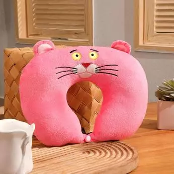 1 шт., удобная в переноске, симпатичная розовая леопардовая мультяшная полипропиленовая хлопковая практичная бархатная U-образная подушка для шеи