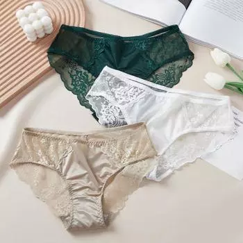 1 шт. удобные трусики-брифы молочный шелк плюс размер кружева женские дышащие M чёрный