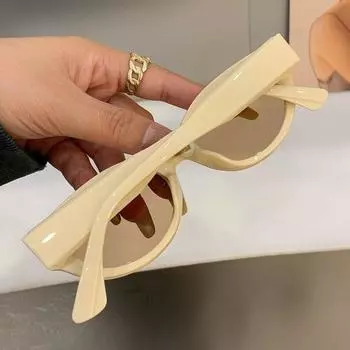 1 шт. УФ-защитные ретро-солнцезащитные очки в овальной оправе, аксессуары для уличных фотографий, очки для вождения, черные очки, солнцезащитные очки для активного отдыха белый