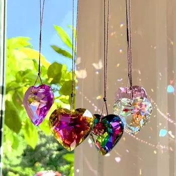 1 шт., украшение для автомобиля, красочный ловец солнечных лучей, нежное хрустальное персиковое сердце, практичная люстра с колокольчиком, подвеска «Любовь»