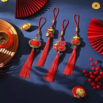 1 шт., украшение для дома Lucky&Blessing, китайские подвески для автомобиля, иероглиф Fu, новый весенний фестиваль, украшение с кисточкой, подвесное украшение