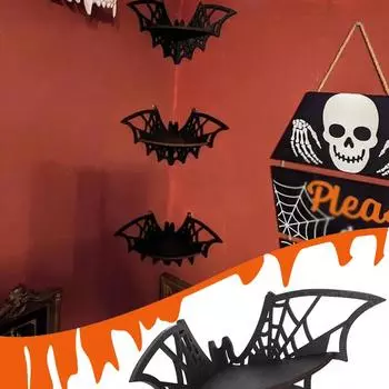 1 шт., украшение для вечеринки на Хэллоуин, полка для хранения подсвечников, угловая полка в виде летучей мыши и паутины, предмет домашнего декора 32.8x14cm чёрный