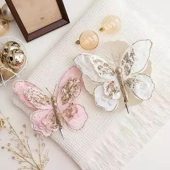 1 шт. Украшение на елку Рождественская бабочка Двухслойная бабочка Рождественские цветы белый