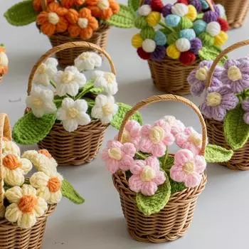 1 шт. Украшение ручной работы, готовые вязаные цветы, милые вязаные крючком цветы, горшечные настольные украшения, шерстяная пряжа, цветочная корзина, сделай сам фиолетовый
