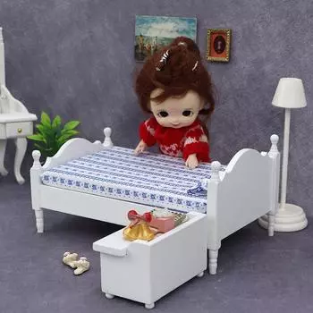 1 шт. Украшение своими руками 1:12 кукольных домиков миниатюрная белая односпальная кровать игрушка мини мебель модель спальня сцена кукольный домик кровать