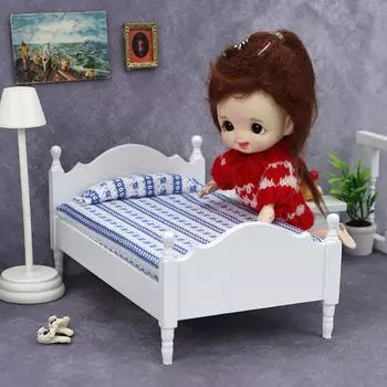 1 шт. Украшение своими руками 1:12 кукольных домиков миниатюрная белая односпальная кровать игрушка мини мебель модель спальня сцена кукольный домик кровать