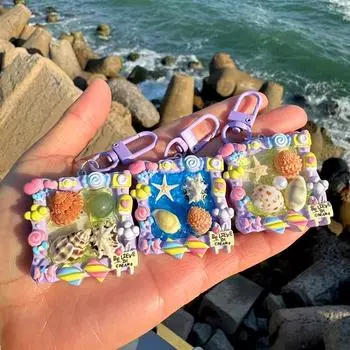 1 шт., украшение в виде ракушки, различные стили, подвесная сумка, праздничные подарки, брелок в виде океана, серия «Океан», брелок в виде дельфина, украшение в виде ракушки, квадрат жёлтый