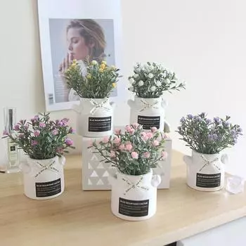 1 шт. украшения бонсай зеленые искусственные растения орнамент горшечные растения маленькое дерево искусственные цветы горшок