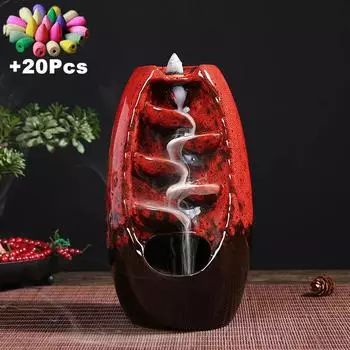 1 шт. Украшения для дома, счастливые украшения фэн-шуй, ароматерапия, водопад, обратный поток, курильница для благовоний + подарок, 20 шт. конусов для благовоний