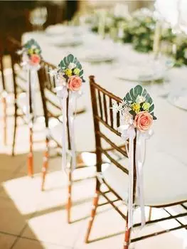 1 шт. Украшения для прохода на свадьбу, цветы для свадебной церемонии, украшения для церковных стульев, декор для вечеринки с искусственными цветами, эвкалиптом и лентами белый