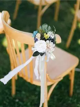 1 шт. Украшения для свадебного прохода для свадебной церемонии Цветы для украшения церковных стульев Декор для вечеринки с искусственными цветами эвкалипта и лентами белый