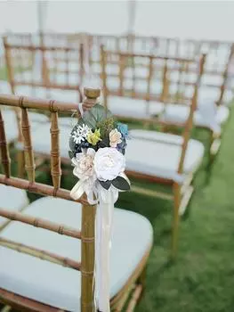 1 шт. Украшения для свадебного прохода для свадебной церемонии Цветы для украшения церковных стульев Декор для вечеринки с искусственными цветами эвкалипта и лентами белый