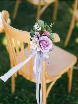 1 шт. Украшения для свадебного прохода для свадебной церемонии Цветы для украшения церковных стульев Декор для вечеринки с искусственными цветами эвкалипта и лентами белый