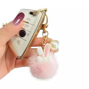 1 шт., украшения, милый меховой шарик из кролика, мягкий брелок, мультяшная сумка, украшения, плюшевый автомобильный декор