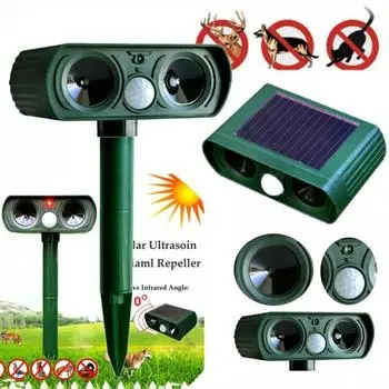 1 шт. ультразвуковой отпугиватель животных, кошек, собак, отпугиватель на солнечных батареях, перезаряжаемый, водонепроницаемый, для сада, отпугиватель животных для фермерского двора зелёный