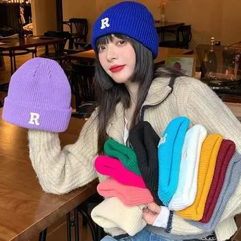 1 шт., уличная зимняя и осенняя модная унисекс-шапка-бини с алфавитом, эластичная, легкая коричневый
