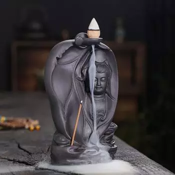 1 шт. уникальная фиолетовая глиняная курильница с обратным потоком с дизайном Будды и листьев Бодхи для домашнего декора и ароматерапии без благовоний