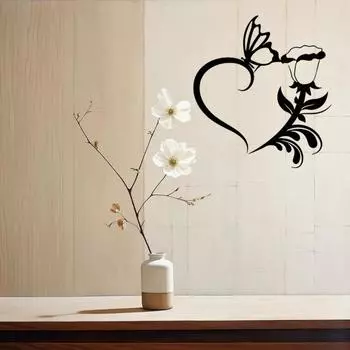 1 шт. Уникальное настенное искусство из металла в виде сердца и розы - бабочки, геометрическое, для подарков возлюбленным светло-серый