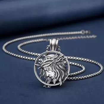 1 шт. Уникальное ожерелье из титановой стали с тисненой головой Иисуса и терниями - прочная, универсальная, ретро-модная цепочка из нержавеющей стали для мужчин One Size Fits All