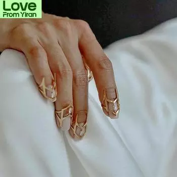 1 шт., унисекс, хип-хоп, циркон, геометрические регулируемые кольца для ногтей для женщин, новые панк-простые мужские кольца на костяшки пальцев, ювелирные изделия Resizable золотой