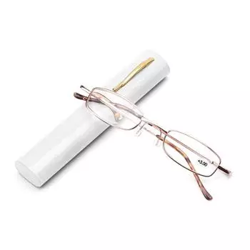 1 шт. унисекс, компактные мини-тонкие очки для чтения с ручкой, металлическая маленькая трубка, очки для чтения с пружинными шарнирами и портативным чехлом-клипсой 1,0 ~ 4,0 Strength 1.0x