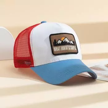 1 шт. унисекс сетчатая солнцезащитная дышащая регулируемая повседневная бейсболка с модной нашивкой для занятий спортом на открытом воздухе, идеальный выбор для подарков чёрный