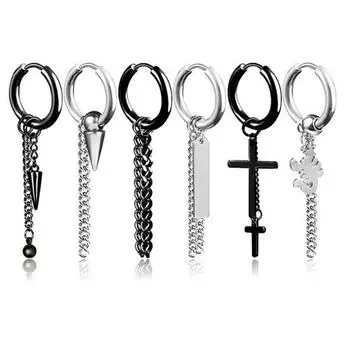 1 шт., унисекс, зажим для ушей из нержавеющей стали, длинная серьга-цепочка, крутая для клуба 9 чёрный