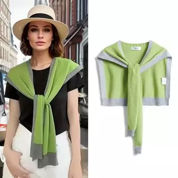 1 шт. Универсальная однотонная маленькая шаль Xiao Xiangfeng в иностранном стиле, верхняя одежда, трикотажная женская сетка, красная, модная, разноцветная 80-100cm