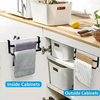 1 шт. Универсальная вешалка для полотенец из нержавеющей стали для кухни и ванной комнаты - Экономящая пространство конструкция с двумя перекладинами чёрный