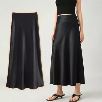 1 шт. универсальная женская весенняя атласная юбка шикарная базовая с высокой талией новая мода повседневная элегантность M хаки