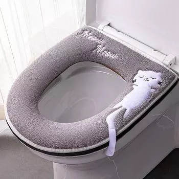 1 шт. универсальный чехол на сиденье для унитаза, чехол для унитаза на молнии для ванной комнаты, зимний утолщенный теплый моющийся чехол с рисунком кота, милый чехол на сиденье унитаза синий