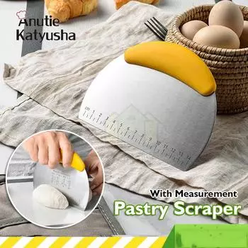 1 шт. универсальный скребок из нержавеющей стали с весами, полукруглый утолщенный нелипкий резак для теста для пиццы, кухонный инструмент для выпечки жёлтый